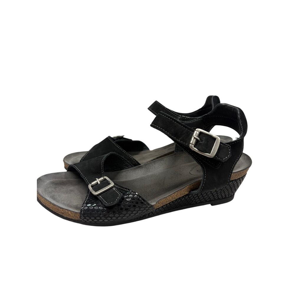 TAOS Traveler Black Reptile sandals wedge Animal size 8.5 Eu 39 Slingback Portu